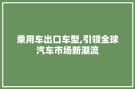 乘用车出口车型,引领全球汽车市场新潮流