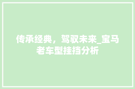 传承经典，驾驭未来_宝马老车型挂挡分析