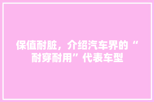 保值耐脏，介绍汽车界的“耐穿耐用”代表车型