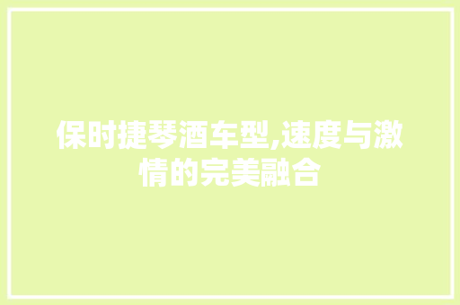 保时捷琴酒车型,速度与激情的完美融合