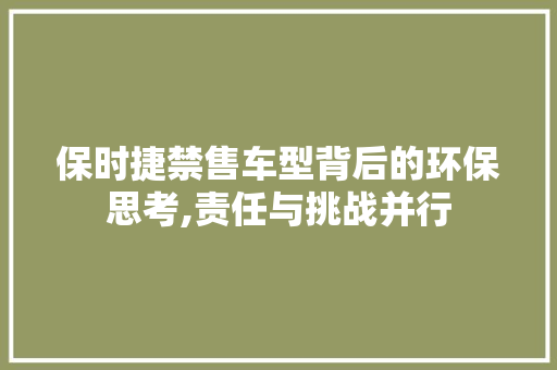 保时捷禁售车型背后的环保思考,责任与挑战并行