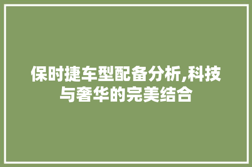保时捷车型配备分析,科技与奢华的完美结合