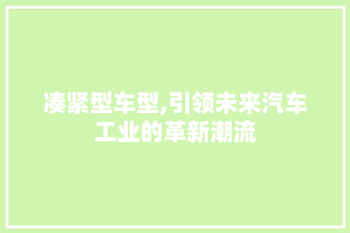 凑紧型车型,引领未来汽车工业的革新潮流 新款车型