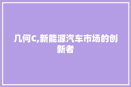 几何C,新能源汽车市场的创新者