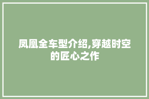 凤凰全车型介绍,穿越时空的匠心之作 新能源汽车