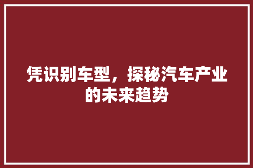 凭识别车型，探秘汽车产业的未来趋势