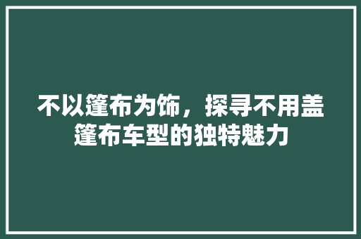 不以篷布为饰，探寻不用盖篷布车型的独特魅力