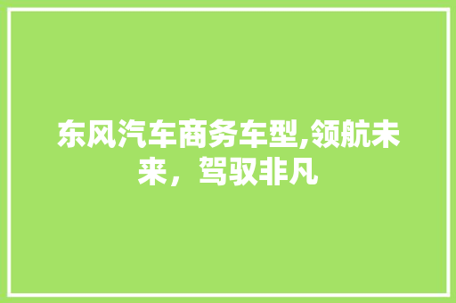 东风汽车商务车型,领航未来，驾驭非凡 新能源汽车