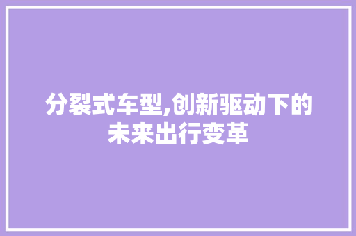 分裂式车型,创新驱动下的未来出行变革