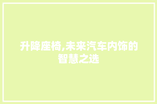 升降座椅,未来汽车内饰的智慧之选 变速箱配件