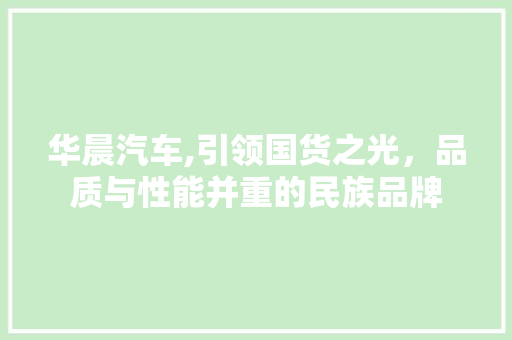 华晨汽车,引领国货之光，品质与性能并重的民族品牌