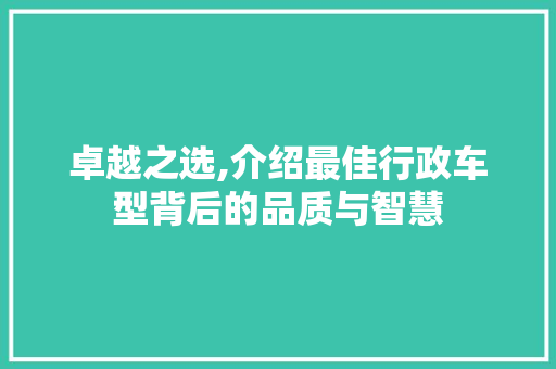 卓越之选,介绍最佳行政车型背后的品质与智慧 变速箱配件