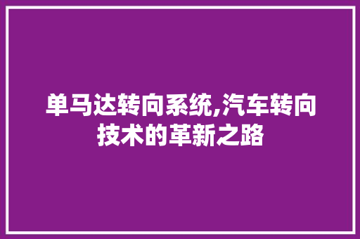 单马达转向系统,汽车转向技术的革新之路