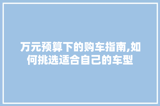 万元预算下的购车指南,如何挑选适合自己的车型