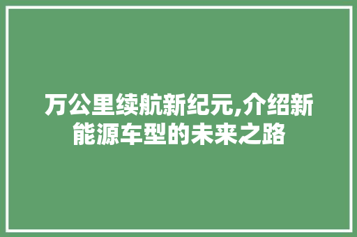 万公里续航新纪元,介绍新能源车型的未来之路