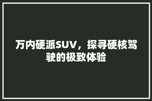万内硬派SUV，探寻硬核驾驶的极致体验