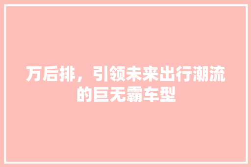 万后排，引领未来出行潮流的巨无霸车型