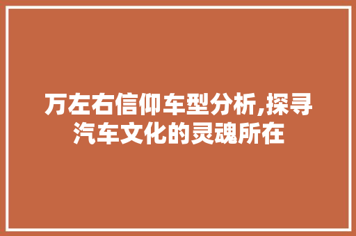 万左右信仰车型分析,探寻汽车文化的灵魂所在