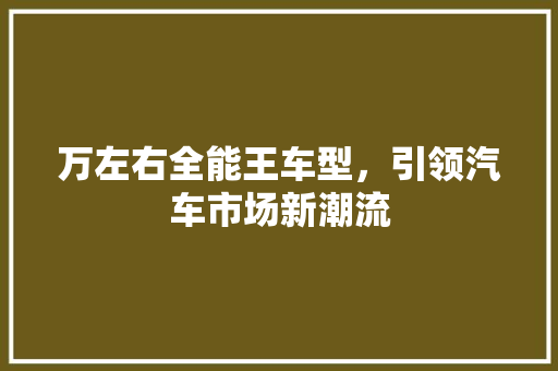 万左右全能王车型，引领汽车市场新潮流