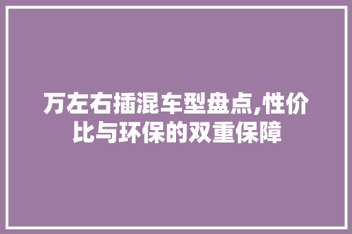 万左右插混车型盘点,性价比与环保的双重保障