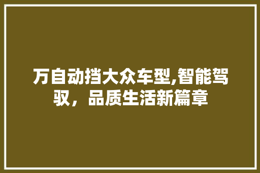 万自动挡大众车型,智能驾驭，品质生活新篇章