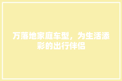 万落地家庭车型，为生活添彩的出行伴侣