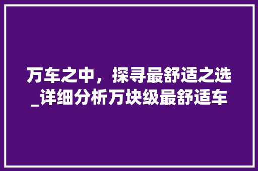 万车之中，探寻最舒适之选_详细分析万块级最舒适车型