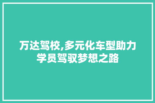 万达驾校,多元化车型助力学员驾驭梦想之路