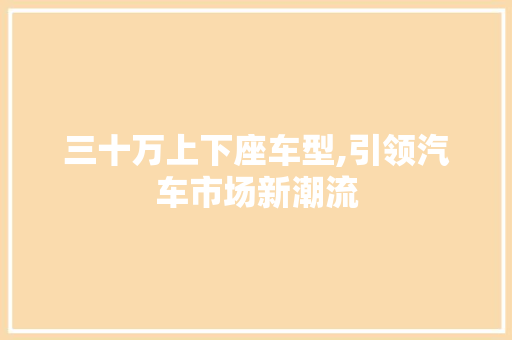 三十万上下座车型,引领汽车市场新潮流