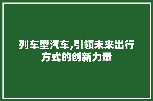 列车型汽车,引领未来出行方式的创新力量
