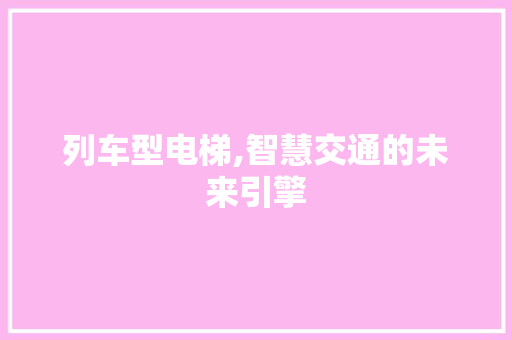 列车型电梯,智慧交通的未来引擎