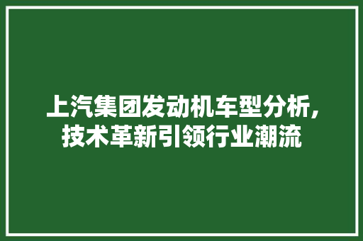 上汽集团发动机车型分析,技术革新引领行业潮流