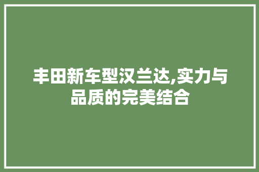 丰田新车型汉兰达,实力与品质的完美结合