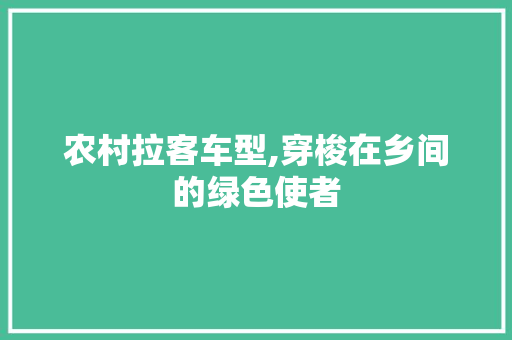 农村拉客车型,穿梭在乡间的绿色使者