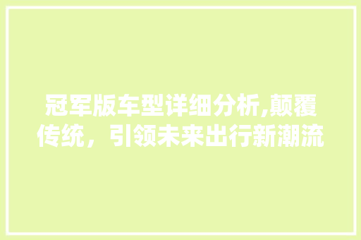 冠军版车型详细分析,颠覆传统，引领未来出行新潮流