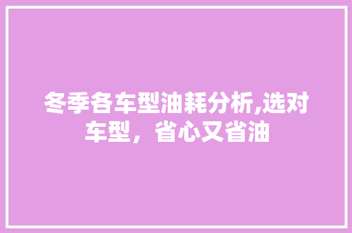 冬季各车型油耗分析,选对车型，省心又省油