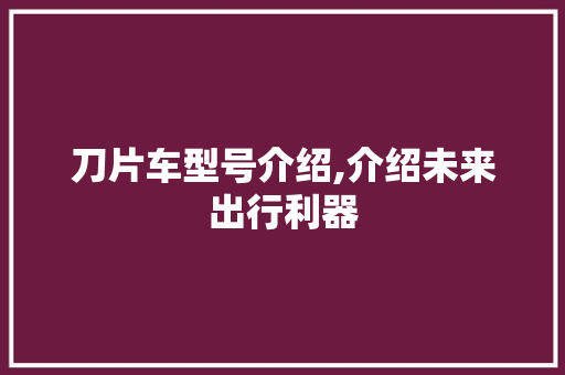 刀片车型号介绍,介绍未来出行利器