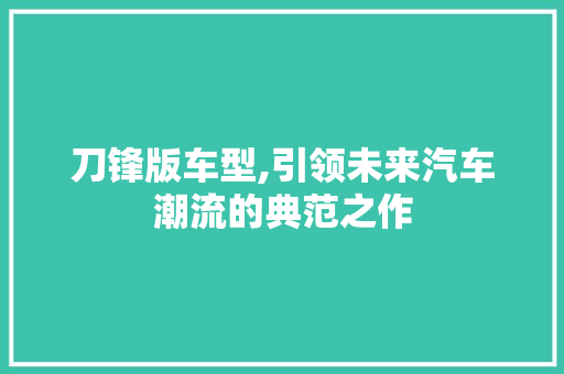 刀锋版车型,引领未来汽车潮流的典范之作