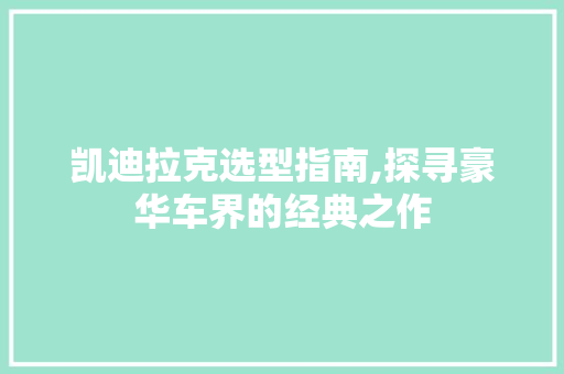 凯迪拉克选型指南,探寻豪华车界的经典之作