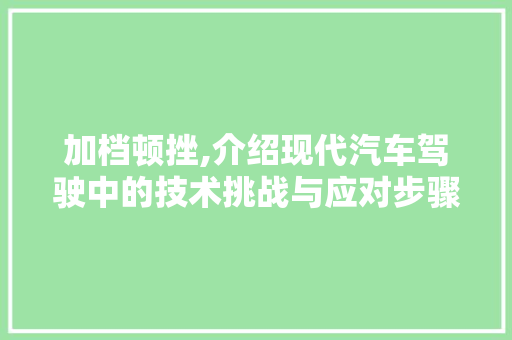 加档顿挫,介绍现代汽车驾驶中的技术挑战与应对步骤