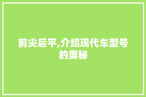 前尖后平,介绍现代车型号的奥秘 汽车配件
