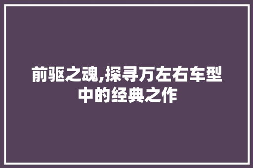 前驱之魂,探寻万左右车型中的经典之作