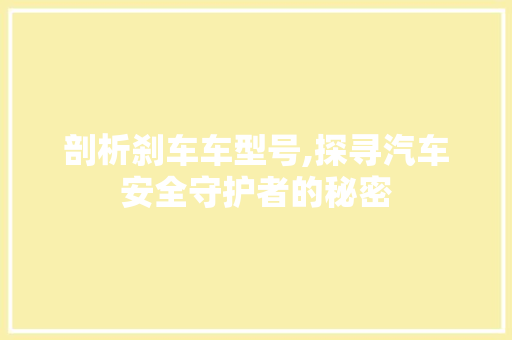 剖析刹车车型号,探寻汽车安全守护者的秘密