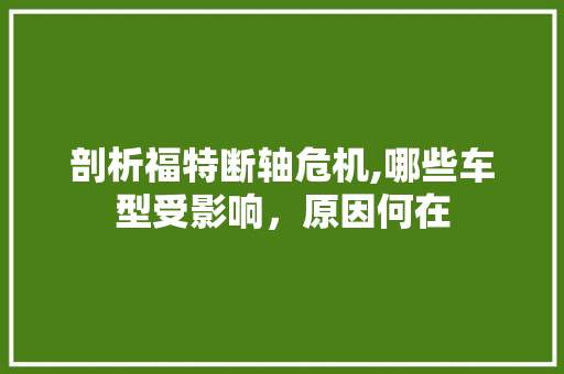 剖析福特断轴危机,哪些车型受影响，原因何在