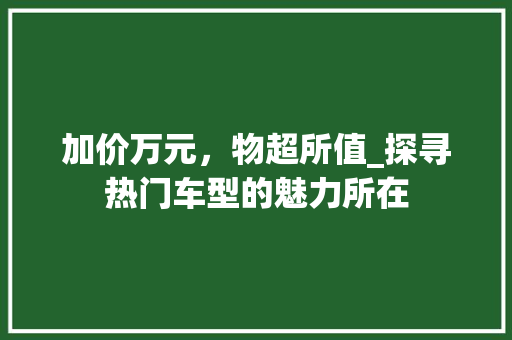 加价万元，物超所值_探寻热门车型的魅力所在