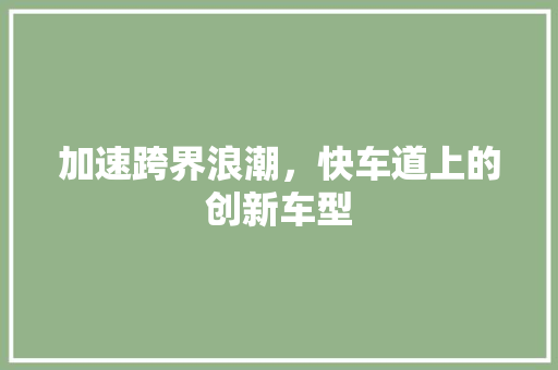加速跨界浪潮，快车道上的创新车型