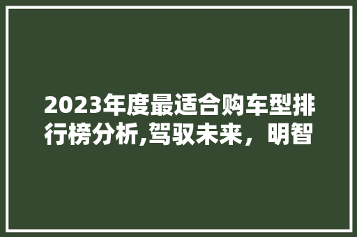 2023年度最适合购车型排行榜分析,驾驭未来，明智之选 底盘配件