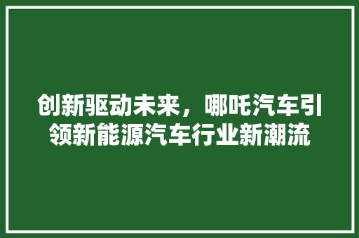 创新驱动未来，哪吒汽车引领新能源汽车行业新潮流