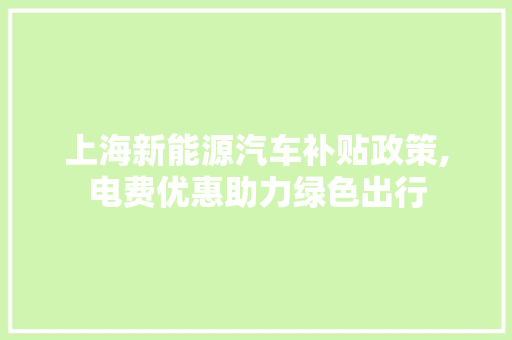 上海新能源汽车补贴政策,电费优惠助力绿色出行