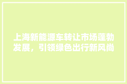 上海新能源车转让市场蓬勃发展，引领绿色出行新风尚